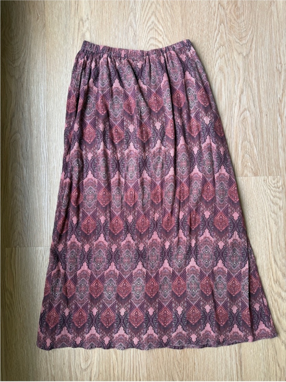 Garnet Hill Pink and Burgundy Printed Maxi Skirt